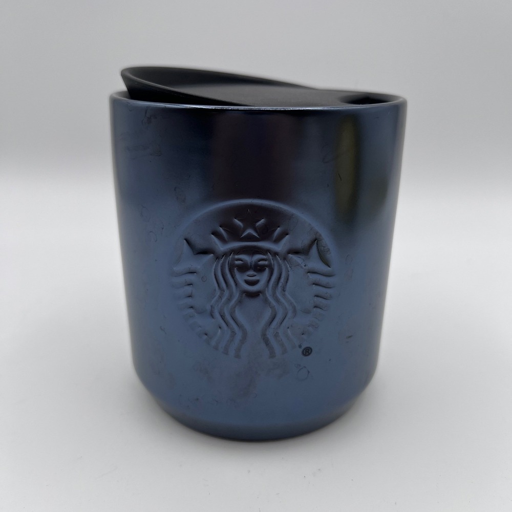 Starbucks 8oz black Iridescent Ceramic Double Wall Traveler Tumbler Mug 2022